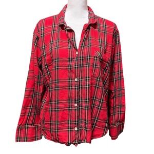 Victoria's Secret‎ Red Plaid Flannel Button Up Shirt Sexy Lumberjack Vibes L